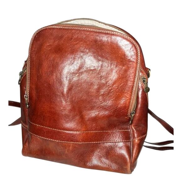 Firenze Vintage Italian Leather Glossy Brown Adjustable Mid-Size Travel Book Bag - Picture 2 of 9